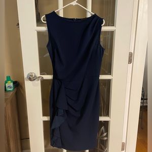 Navy Blue Dress Side Ruffle